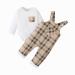 puseky Baby Boy Clothes Suit Newborn Infant Long Sleeve Romper and Plaid Suspenders Overall Pants Spring Fall Outfits 3-6 Months White