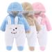 Newborn Baby Cartoon Bear Snowsuit Winter Coat Fleece Hooded Romper Jumpsuit 6-9 Months Blue Rabbit