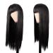 MapofBeauty 22 Women Long Straight Synthetic Wig with Flat Bangs - Heat Resistant Fiber for Party, Cosplay (Black) - Buy Online on SooperMarket.com