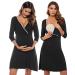 Sykooria Women's Breastfeeding Dress Cotton Soft Nursing Nightdress 3/4 Length Sleeves Maternity Nightdress Labour Nightgown for Hospital and Home A - Black XL