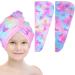 Basumee Microfiber Hair Towel Wrap for Kids 2 Pack Rapid Drying Hair Towel with Button Hair Turbans for Wet Hair Wraps Head Towel Wrap for Women and Girls Unicorn Colorful Unicorn