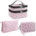 Mikytoper Makeup Bags 3 PCS Double Layer Cosmetic Bag + 2 Make Up Bags with Diamond Pattern Travel Toiletry Bags for Men and Women (Pink)