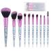Makeup Brush Set 10 PCS Stylish Glitter Handle Makeup Brushes Professional Face Powder Foundation Blending Blush Eye Shadow Eyeliner Lip Cosmetic Brushes With Transparent bag(Green)