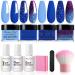 Honey Joy Dip Powder Nail Kit Starter 4 Colors Navy Blue Sky Blue Purple Glitter Dipping Powder Liquid Set with Base Top Coat for Nail Art Manicure Salon DIY No LED Nail Lamp Needed Dip-7pcs-04