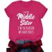 TUNUSKAT Middle Sister T-Shirt - Funny Letter Print Cotton Blouse in Hot Pink | Women's Casual Short Sleeve Top - Buy Online on SooperMarket.com