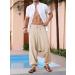 Runcati Men's Cotton Harem Pants - Baggy Hippie Casual Linen Yoga Pants for Beach - Low Crotch Trousers in Brown M - Buy Online on SooperMarket.com