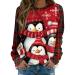 Women's Christmas Sweatshirts Cute Snowman Penguin Print O-Neck Raglan Top Shirt Pullover Comfy Warm Xmas Jumper Winter Long Sleeve Tops Loose Tunic Top Sweaters Wine M