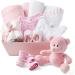 Baby Box Shop Personalised Baby Gift Set - 12 Essentials + 3 Personalised Gifts for Newborn Baby Girl - Pink Hamper Basket - Buy Online on SooperMarket.com