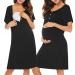 Irdcomps Women's Maternity Nightdress Breastfeeding Nursing Short Sleeve Button Nightgown Pregnancy Loungwear Sleepwear Hospital Labor Gown 01-black XL