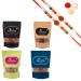 Jaiccha Ghasitaram Rakhi Gifts for Brothers Rakhi Dryfruits - Pack of 4 Pizza Peri Peri Pudina Barbeque Almonds Pouches Small 400 GMS with 2 Rudraksh rakhis