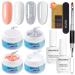 Wakaniya Builder Gel Nail Kit -4 Colors UV Gel Builder for Nail Extension Clear White Glitter Silver Hard Gel Set with Gel Nail Forms Brush for Beginners DIY Nail Art Supplies 4 Colors Builder Gel Kit