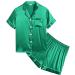 SWOMOG Kids Silk Pyjamas Girls Boys Short Sleeve Satin PJs Sets Button-Down Silky Nightwear Children Sleepwear Teens Age 4-16 4-5 Years Emerald Green