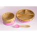 Nohla Bamboo Baby & Toddler Suction Plate Bowl Set with Silicone Spoon - Eco-Friendly BPA-Free Weaning Kit for Secure Grip on Smooth Surfaces - Pink - Buy Online on SooperMarket.com