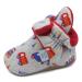 Dotty Fish Cotton Baby Booties with Suede Sole. Warm Fleece Lining. Non-Slip Pram Shoes. Stay On Slippers. From 0-18 months. Boys Girls Unisex. Winter First Shoes. 0-6 Months Grey With Trains and Cars