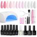 Beetles Gel Polish with Led Light Nail Lamp 6 Colors French White Manicure Kits with Base Top Coat Snow White Soft Pink Art Salon Diy Home Gel Nail Polish Set Gift Pink white
