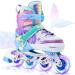 NEMONE Mermaid or Bunny Strawberry 4 Size Adjustable Light up Inline Skates for Girls, Purple Blue Blades Roller for Kids, Indoor Beginner Inliner Outdoor A-Mermaid Medium - Big Kid