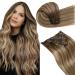 Laavoo clip in extensions real hair brown balayage hair extension real hair clip ombre light brown dark blonde dark blond 35cm 7pcs full head real hair extensions clip in brown ombre smooth 105g #8/16/8 35cm-105g 1.5 #8/16/8