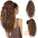 PORSMEER Claw Clip in Ponytail Hair Extensions 18 inches Long Curly Brown Ponytail Multi Layered Natural Fluffy Wave Synthetic Hairpiece for Womens Girls Everyday Wear Brown with highlights