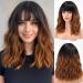 Haircube short charming bob with bangs wigs for woman nature heat -resistant synthetic fiber party/cosplay/costume/daily wig (ombre brown)