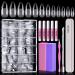Almond Nail Tips Full Cover  MORGLES 600PCS Pre-etched Full Cover Clear Almond Shaped Acrylic Nail Tips with Glues Nail Files for Nail Salon Home  12 Sizes