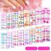 14 Sheets Full Wrap Gradient Nail Polish Stickers Self-Adhesive Nail Design Decal Strips Manicure Decoration Kit with Nail File for Women Girls DIY Supplies (Multicolor Flower Series) Bright Style