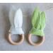 Organic Muslin Bunny Ears Baby Teether with Crinkle Paper and Wooden Teething Ring - Mint Green | Gender Neutral Newborn Teething Toy - Buy Online on SooperMarket.com