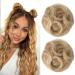 REECHO 2 PCS Mini Claw Clip in Messy & Cat Ears Hair Bun Extensions Wig Accessory Updo Hairpieces for Women Girls (Pack of 2-3.5" Wavy Golden with Blonde Highlights) Pack of 2 - 3.5" Wavy Golden with Blonde Highlights