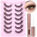 PHKERATA 7 Pairs D Curl Natural False Eyelashes with Lash Glue - Fluffy 18MM Wispy Cat Eye Strip Lashes - Buy Online on SooperMarket.com