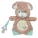Large 9 inch Plush Toy with Two Silicone Teethers and Pacifier Holder Strap (Little Me Puppy  Tan)