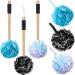 Sunnyray 6 Pcs Back Scrubber for Shower and Shower Loofah Soft Mesh Bath Sponges for Shower Long Wooden Handle Shower Body Scrubber Shower Brush Bath Shower Pouf for Men Women Washing