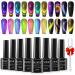 MIZHSE 8 Colors 9D Cat Eye Gel Nail Polish Upgraded Magnetic Gel Polish Kit with Magnet Stick Galaxy Chameleon Effect Silky Cat Eye Nail Gel Soak Off Nail Art Salon Manicure Home Ladies Gift A - Silky Cat Eye Gel
