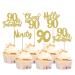 Rsstarxi 30 Pack 90th Birthday Cupcake Toppers Glitter Ninety Cheers to 90 Birthday Hello 90 Fabulous Cupcake Picks Decorations for Happy 90th Birthday Wedding Anniversary Party Cake Decors Gold Gold 90th