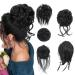 Fulang Hair 5/Pack hair part with rubber band large bun hair part wavy of course artificial hair hair tie women with hair updos hair extension messy bun hair parts (5 pieces/pack) (1b)