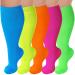 10 Pairs Plus Size Neon over The Calf Socks Extra Wide Socks for Feet Diabetic Lymphedema Sports Training Socks Athletic Socks Unisex Neon Socks Bulk for Women Men Knee High Socks 5 Colors