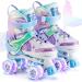 NEMONE Mermaid or Bunny Strawberry 4 Size Adjustable Light up Roller Skates for Girls, Purple Blue Skates for Toddlers, Beginner Kids Roller Skates Indoor Outdoor A-Mermaid Medium - Big Kid