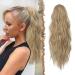 FESHFEN Ponytail Extensions Drawstring Ponytails Hair Extension Blonde & Ash Blonde Mixed Long Curly Wavy Hair Piece Synthetic Pony Tail Hairpieces for Women 18 inch 18 Inch Blonde & Ash Blonde Mixed
