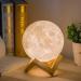 Methun 3D Moon Lamp with 5.9 Inch Wooden Base - LED Night Light Mood Lighting with Touch Control Brightness for Home D cor Bedroom Gifts Kids Women Christmas New Year Birthday - White & Yellow 5.9 inches