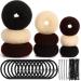 9 Pieces Donut Bun Maker Hair Bun Maker Bun Maker Bun Maker Ring Style with 12 Pieces Hair Bands and 32 Pieces Hair Pins (Black Brown Beige)