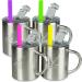 Housavvy 10 Oz Kids Stainless Steel Cups with Straws and Lids Insulated Spill Proof Toddler Cups with Handle Fun Kids Smoothie Tumblers BPA Free Baby Sippy Cups for Toddlers Easy Cleaning Silver-Duck-4Pack