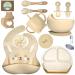 Baby Led Weaning Feeding Supplies for Toddlers odoe Baby Feeding Set | Suction Silicone Baby Bowl Self Eating Utensils Set with Spoons Bibs Toddlers Spoon Set Food Plate Kit (Beige)