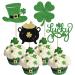 Rsstarxi 24 Pack St.Patrick's Day Cupcake Toppers Glitter Four Leaf Clover Shamrock Lucky Cupcake Picks Green Hat Baby Shower Cake Decorations for Irish St Patrick's Day Party Decorations Design 14