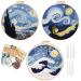 HaiMay 3 Sets Embroidery Starter Kit with Pattern and Instructions  Cross Stitch Kit Include 3 Embroidery Clothes with Sky Pattern  3 Bamboo Embroidery Hoops  Color Threads and Tools 3 Sets Blue Van Gogh Starry Sky