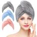 3 Pack Microfiber Hair Towel Wrap BEoffer Super Absorbent Twist Turban for Women Fast Drying Hair Caps with Buttons for Drying Curly, Long & Thick Hair Anti Frizz (Gray+Pink+Blue)