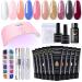 wakaniya Poly Nail Gel Kit with UV Lamp, 10 Pink Gold Red Colors Quick Nail Extension Builder Gel, Complete Poly Gel Nail Kit for Starters DIY French Ombre Nails, with Rhinestone, Nail Forms White Nude Grey Burgundy Red F