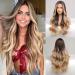HAIRCUBE Long Ombre Blonde Lace Front Wigs for Women,Brown to Blonde Natural Wavy Middle Parting Synthetic Wigs Lace Wigsâ€¦