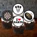 PRECUT Darts Cupcake Toppers Dart Theme Cake Decorations Edible Darts Birthday Decorations Dart Board Cake Topper Dartboard Cake Topper Darts Party Decorations (Pack of 12)