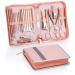 Coolzon manicure set 26-part professional nail clip set stainless steel nail set Tools for manicure and pedicure nail shaping cleaning advanced zip pocket design rose