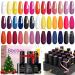 Beetles 20 Pcs Gel Nail Polishes Sunset Soiree Set Fall Winter Gel Polish Set Soak Off Glitter Black Orange-Red Purple Dark Blue Gel Nail Kit with Top Coat Base Gel Halloween Nails Art Gifts for Women Sunset Soiree Collection