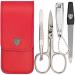 Three swords - 4 pcs.Nail care set 'Capri' |High quality nailetui for manicure and pedicure.Color: synthetic leather red |Contents: nail scissors nail clippers tweezers sapphire nail file red / synthetic leather
