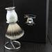 Premium Silver Tip Badger Hair Shaving Brush with Off-White & Metal Handle Stainless Steel Stand Included - Buy Online on SooperMarket.com